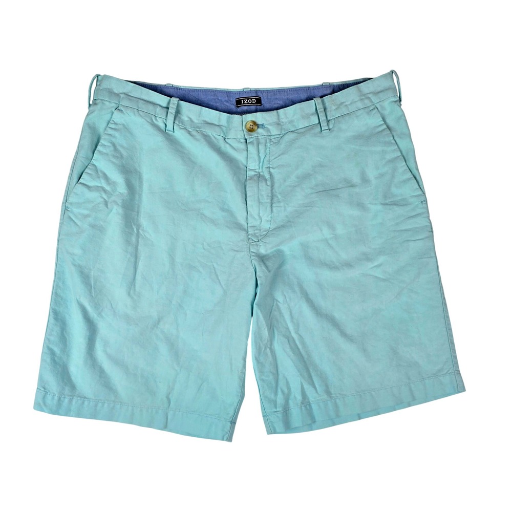 IZOD Saltwater‎ Chino Shorts Men 38 Light Teal Aqua Blue Flat Front 100% Cotton